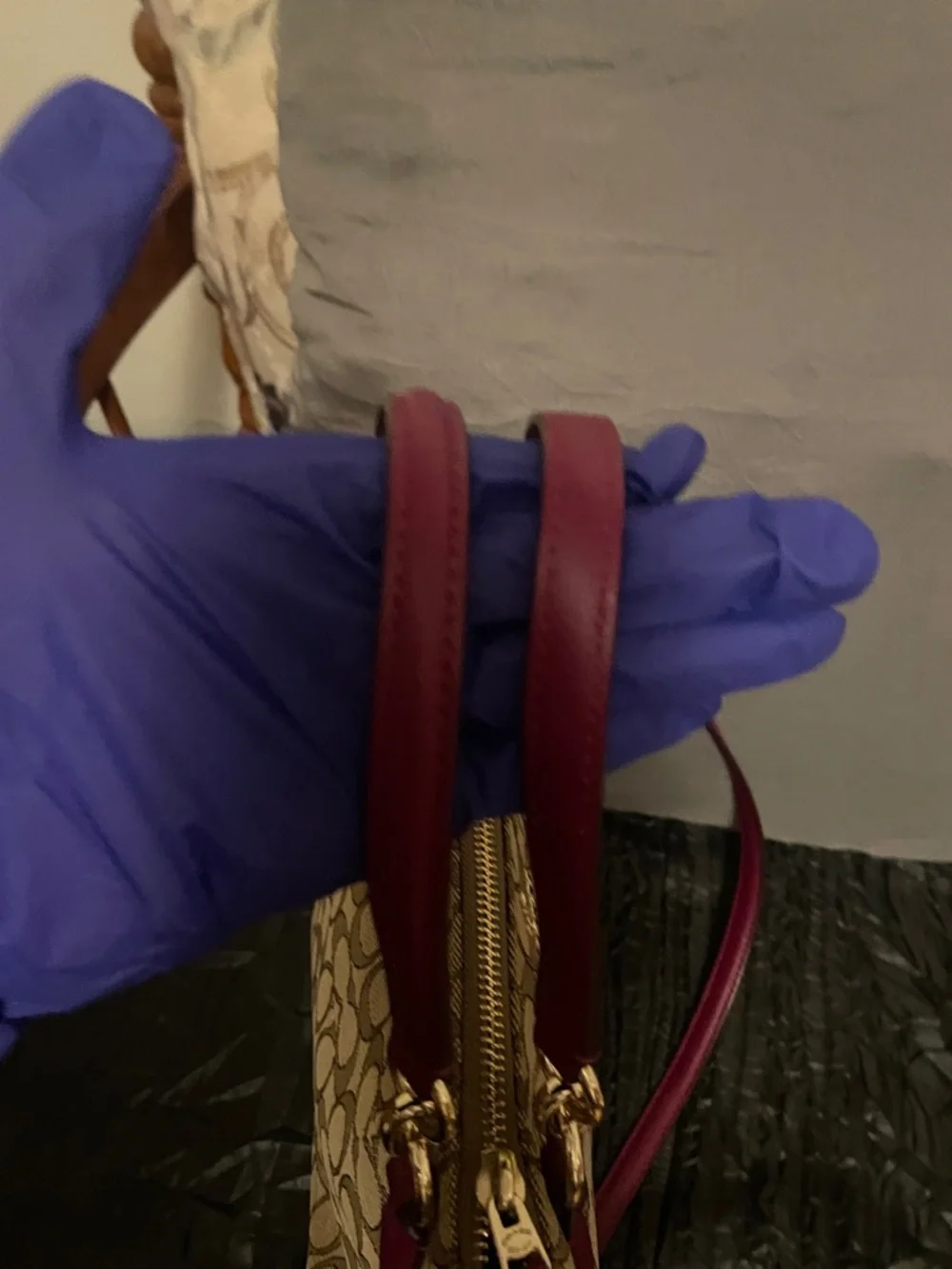 Coach Brown Signature Canvas Shoulder Bag with Raspberry Trim - Picture 6 of 17